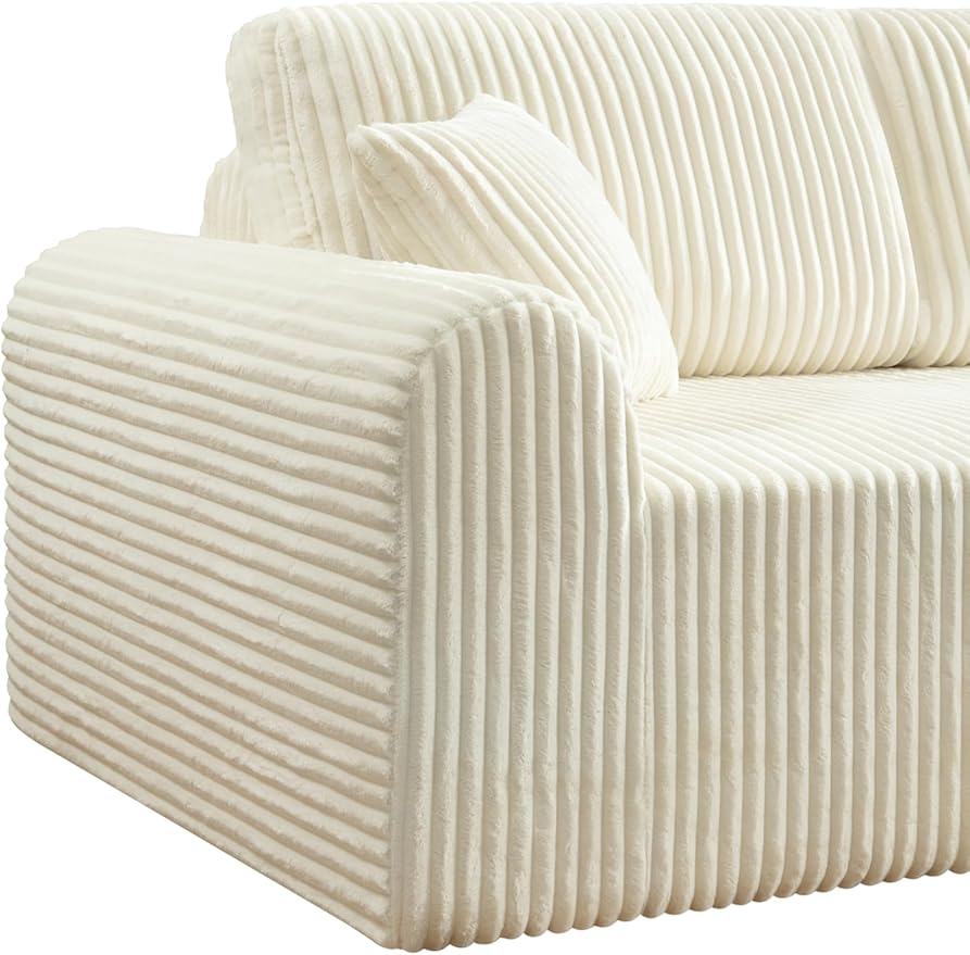 109-Inch L-Shaped Right Facing Boneless Corner Sofa 2 PCS Modular Sectional Cloud Sofa Couch with Chaise Lounge and Toss Pillow Corduroy Boneless L-Shaped Couches