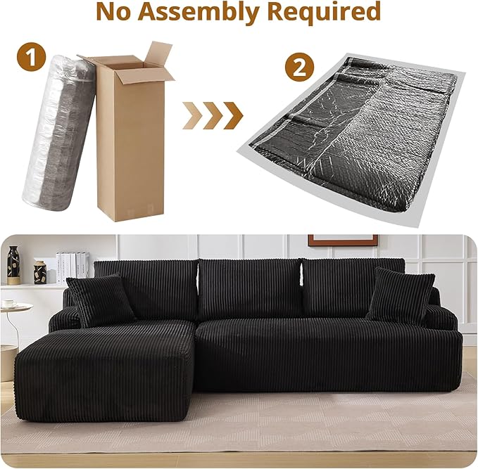 106 Cloud Modular Sectional Sofa with L-Shaped Chaise Comfy Deep Seat Corduroy Couch Modern Oversized Upholstered Couches for Living Room Apartment No Assembly Required Left Facing Chaise Black