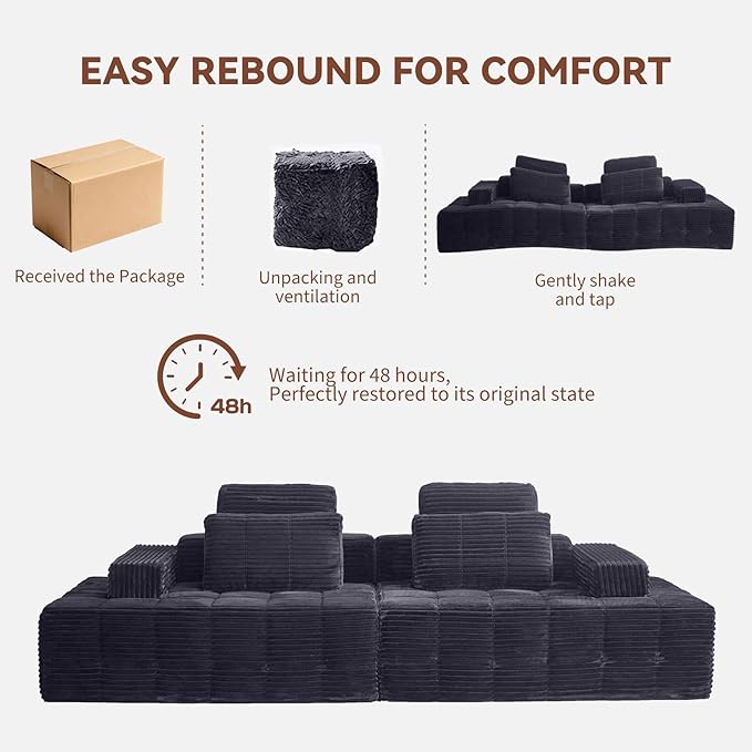 113'' Modular Sectional Boneless Sofa Oversized Chaise Lounge with Deep Seats Modular Cloud Sleeper Sofa No Assembly Required | Boneless Sofa
