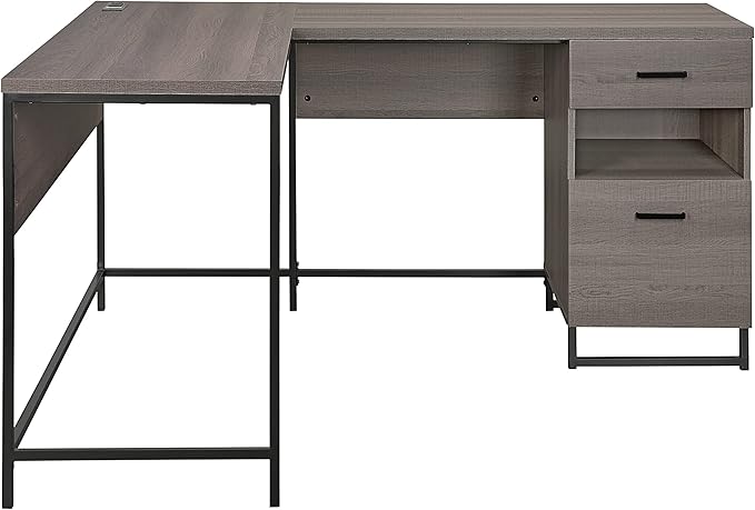 OSP Home Furnishings Hagney Lane L-Shape Desk with AC and USB Power Hub and Storage Farm Oak