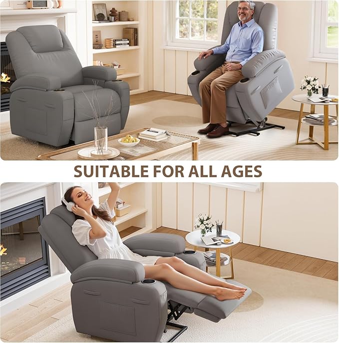 Flamaker Power Lift Chair Massage Recliner Chairs for Elderly - Ergonomic Design with Cup Holders &amp Side Pockets Remote Control (Gray)
