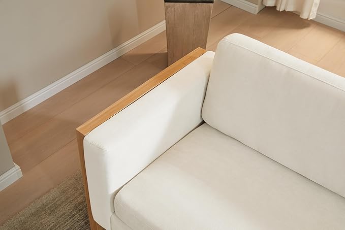 Merax 79 Loveseat Sofa Modern Sofa with Solid Wood Legs Elegant Comfortable Spacious 2-Seater Sofa Couch for Living Rooms Bedrooms Apartment Office (White Natural Color Frame)