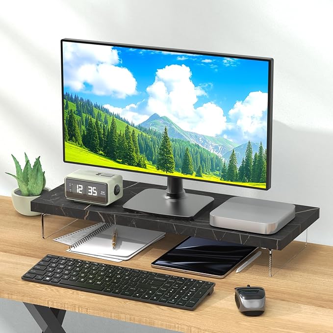 Dual Monitor Stand Riser 40 Large Computer Monitor Stands for 2 Monitors Wooden Desktop Organizer Shelf for Office Desk Computer Laptop TV Monitor Printer