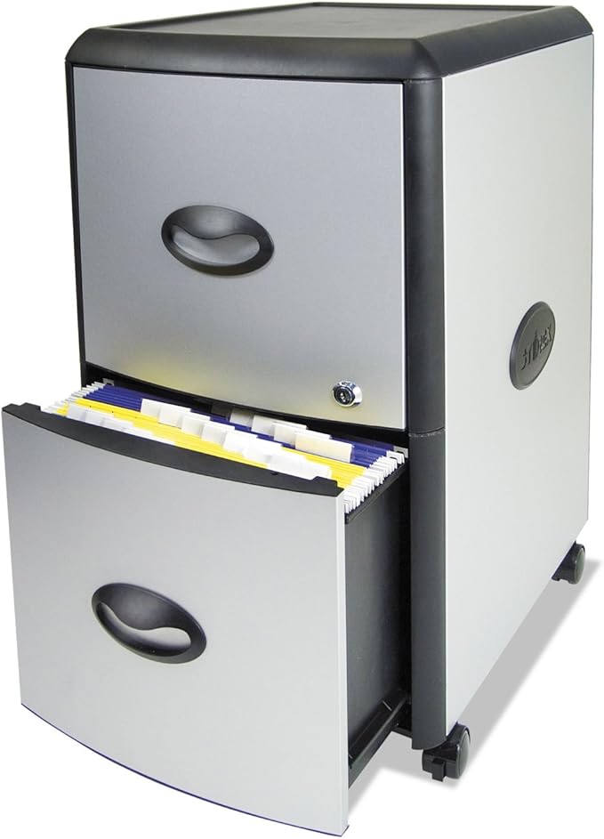 Storex 61351U01C Two-Drawer Mobile Filing Cabinet Metal Siding 19w x 15d x 23h Silver/Black