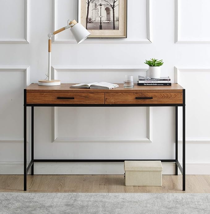 Caffoz 48 Writing Desk | Study Computer Desk | Brown Mahogany | Laptop PC Table Workstation with 2 Drawers for Home Office | Storage Space Saver