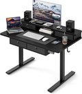 Grandder 47 x 28 inch Electric Standing Desk with 4 Drawers Sit Stand Up Desk Adjustable Height with Storage Shelf for Home Office Ergonomic Adjustable Desk with Splice Board Black