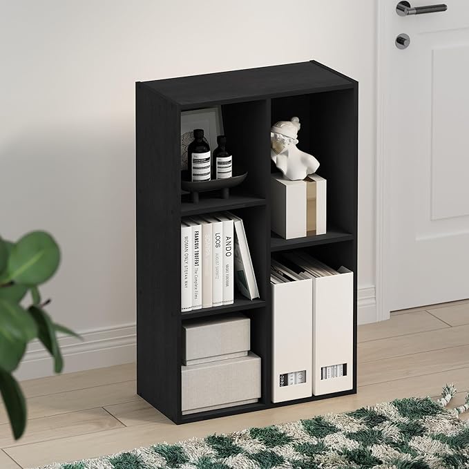 Furinno TOMI TV Stand 5-Cube Entertainment Center with Open Shelf Reversible TV Console for Living Room Bedroom Home Office Blackwood