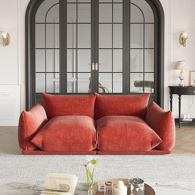 JACH Mid-Century Modern Comfy Loveseat Sofa Chenille Couch Deep 2-Seats Couches with Thick Cushion 77 Plush Sofas Furniture for Small Spaces Living Room Bedroom Office Apartment Red