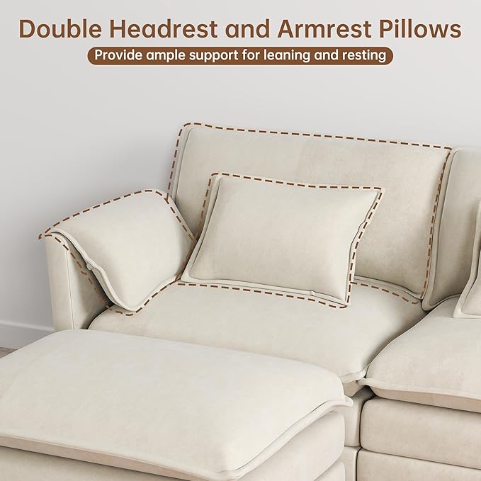 Modular Sectional Sofa 40.4'' Single Seat Couch Chenille Sofa with 2 Pillows and 2 Armrest Pillows for Apartments Living Room and Commercial Space Beige