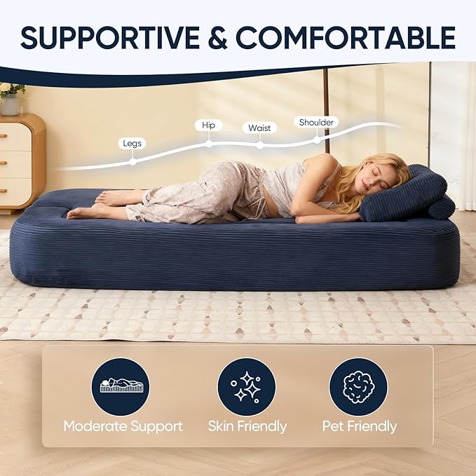 Sofa Bed Couch Convertible Futon Sofa Bed Foldable Boneless Couch No Assembly Love Seat Mattress Sleeper for Living Room Bedroom Apartment Navy