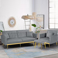 2 Pieces Velvet Sofa Set with Adjustable Armrest and Backrest 70” Convertible Futon Sofa Bed &amp Mordern Accent Chair with Ottoman for Living Room Bedroom Grey