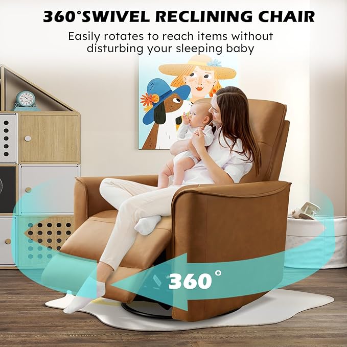 ANJ Manual Swivel Rocker Recliner Glider Recliners with Padded Armrest and Backrest Soft Faux Leather Nursery Rocking Recliner Chair Reclining Sofa for Living Room