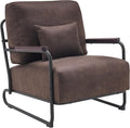 MCombo Modern Accent Chairs Upholstered Reading Chair Wooden Armrests Guest Chair for Living Room Bedroom Office HQ102 (1 Brown)