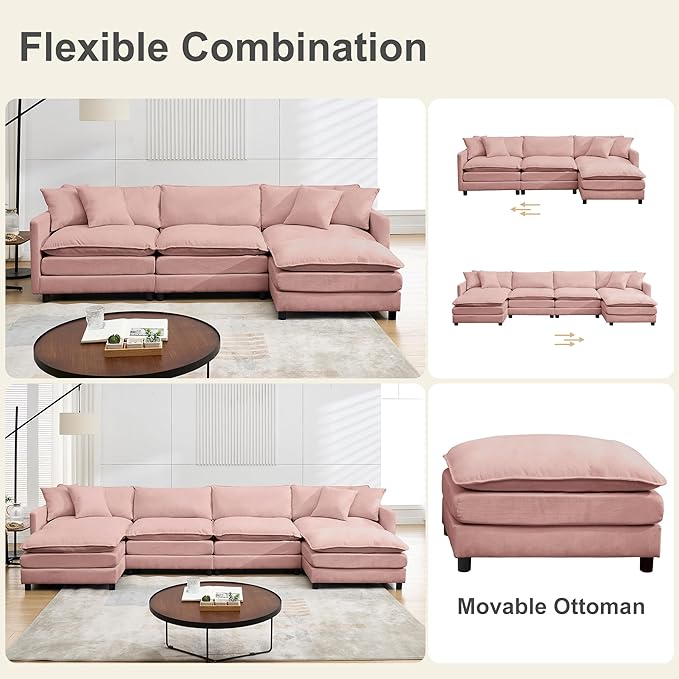 143.31 U Shaped Cloud Modular Sofa with Chaise Lounges Sectional Couches for Living Room Deep Seat Cloud Couch Chenille Comfy with Pillow
