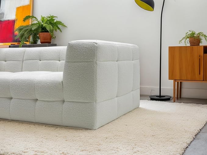 MEISIMAN 110”Modular Sectional Sofa Cloud Couch - Compressed Sofa Soft Teddy Fabric &amp Memory Foam Couch for Living Room No Assembly Required (White)