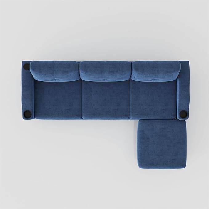 L Shaped Sectional Sofa with Storage Footstools USB Port Cup Holder Convertible Sofa for Living Room Office Bedroom Navy Blue