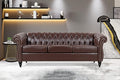 Brown Faux Leather Couch for Living Room Comfy Deep-Seated Chesterfield 3-Seater Sofa for Bedroom Office or Apartment. Luxury Classic Sofa Furniture Tool-Free Assembly.