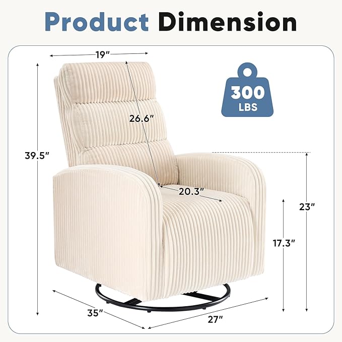 DUMOS 360°Swivel Nursery Chair Comfy Chair for Bedroom Rocking Chair with Thickened Seat Cushion High Back Sofa Chairs for Living Room Nursery Room and Reading Room Beige