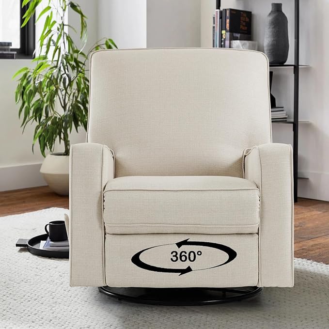 Harkawon Swivel Rocker Recliner Chair Glider Rocker Recliner Rocking Chair Nursery Fabric Chair with High Back Deep Seat for Living Room Bedroom Beige