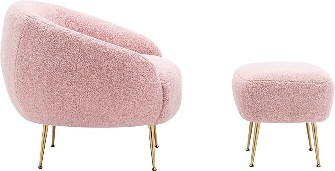 Modern Comfy Leisure Accent Chair Teddy Short Plush Particle Velvet Armchair with Ottoman for Living Room