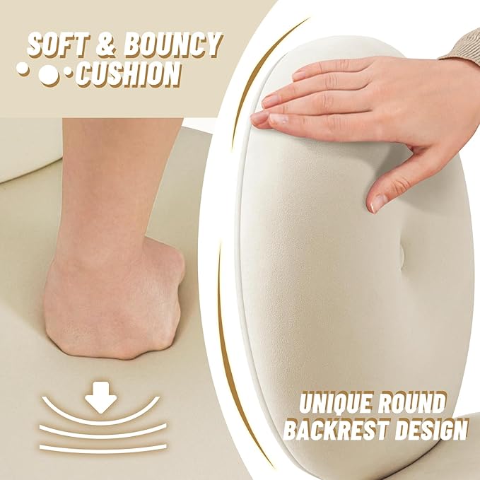 Furniliving Armless Vanity Chair for Makeup Room Velvet Vanity Stool with Back Living Room Chair with Solid Metal Legs for Bedroom Study Room Vanity(Khaki)