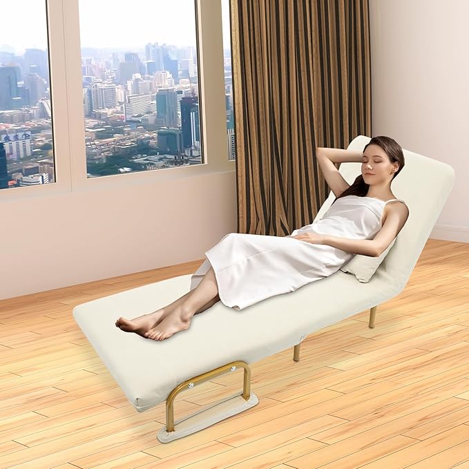 Sofa Cama Individual4-in-1 Convertible Sofa Bed Sleeper Chair5 Position Adjustable BackrestTechnology FlanneletteMetal LegModern Recliner Guest Bed for Nursery Living Room Office (Off-white)