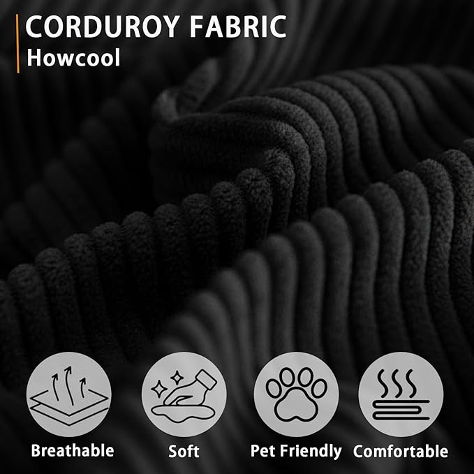 108'' Modular Sectional Sofa U-Shaped Sectional Couch with Deep SeatComfy Fluffy Soft Corduroy 5-Seat Couches Modern Convertible Cloud Sofa with Ottoman for Living Room Small Apartments(Black)