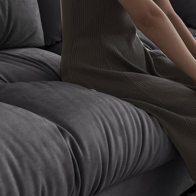 JACH 89 Oversized Deep Sectional Couch Minimalist Love Seat Couches Sectional Sofas with Thick Cushion Comfy Corduroy Sofa with Two Pillows for Living Room Apartment Office Grey