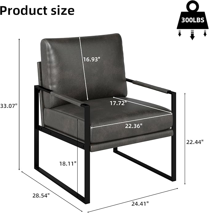 Mid Century Modern Faux Leather Accent Chair Metal Framed Armchair with Extra Soft Removable Seat Cushion &amp Backrest for Living Room Bedroom Waiting Room Easy to Clean (1 Dark Grey)
