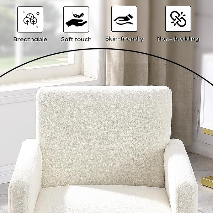 FUNKEEN Boucle Accent Chair Set of 2 – White Sherpa Armchairs with Plush Cushioned Seat Cozy Chairs for Living Room Bedroom Reading Nook
