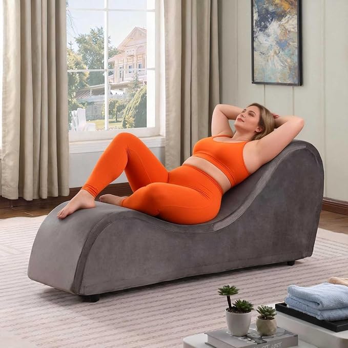 KORZEY Ergonomic Sofa Couch for Stretching Relaxation Exercise with Padded Sponge Removable &amp Washable Non-Slip Bottom Chair for Bedroom Living Room (Grey)