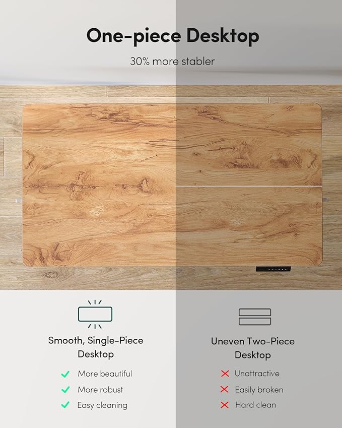 CubiCubi 40 x 24 Small One-Piece Standing Desk Adjustable Height Electric Computer Home Office Sit Stand up Workstation with 4 Memory Presets Headphone Hook Light Rustic