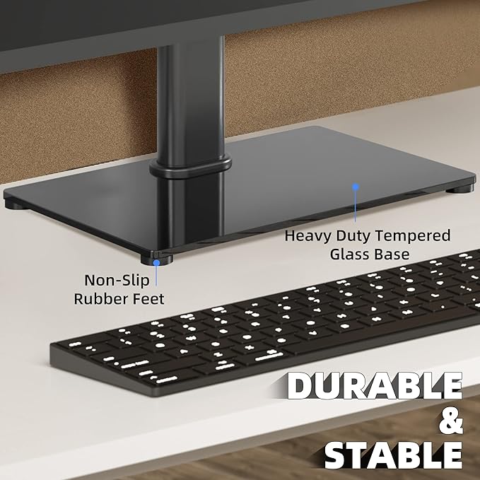 Universal TV Stand Base Table Top TV Stand for 17-43 Inch LCD/LED TVs Height Adjustable Monitor Mount Stand with Tempered Glass Base Holds up to 88lbs VESA 200x200mm TS103