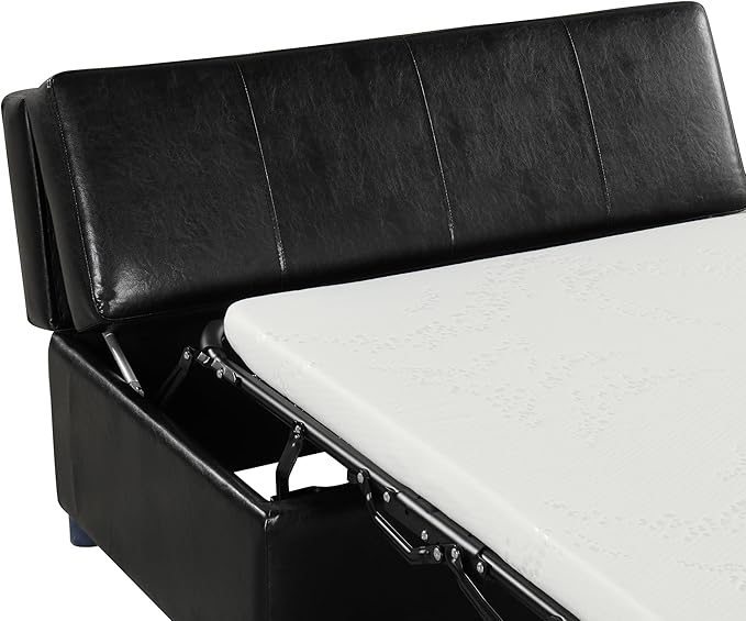 LUMISOL Folding Ottoman Sleeper Chair Bed with Mattress Convertible Fold Out Sleeper Sofa Bed Twin Size Leather Couch and Ottoman Sofa for Living Room Bedroom Guest Room Black