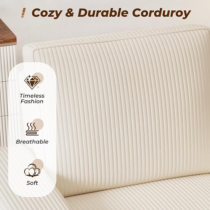 Furnimart 58 Wide Plush Loveseat 2-Seater Sofa with Dual-Port USB Charger &amp Cup Holders Corduroy Fabric Modern Accent Couch for Small Spaces Apartment Living Room(Corduroy-Beige)