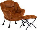 HollyHOME Lazy Chair with Foldable Ottoman Accent Comfy Lounge Armchair and Folding Footrest Stool Leisure Sofa Reading Chair and Footstool for Living Room BedroomFaux Fur Brown