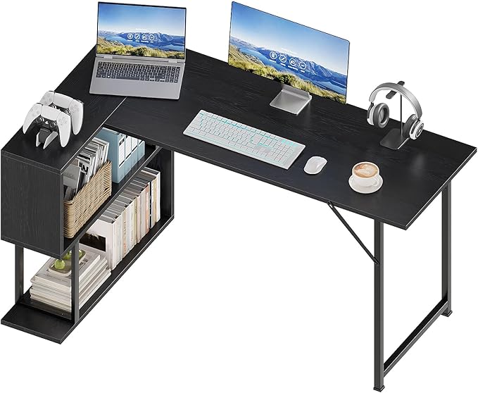 ALISENED L Shaped Computer Desk with 2 Shelves Bookshelf Modern Corner Computer Desk with Storage Office Desk Study Table Writing Desk for Home Office