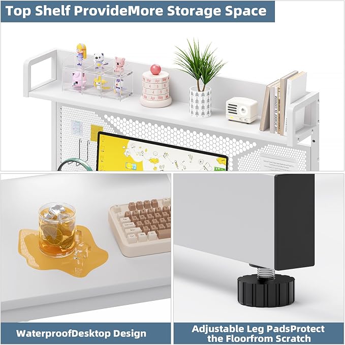 Elephance Small Gaming Desk with Pegboard 39 Inch Computer Desk with Storage Shelves Modern Office Desk for Study Work Home Office Small Spaces White