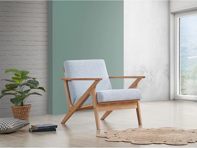 Zola Mid Century Modern Accent Chair Arm Chair Living Room Furniture Oak/Light Blue