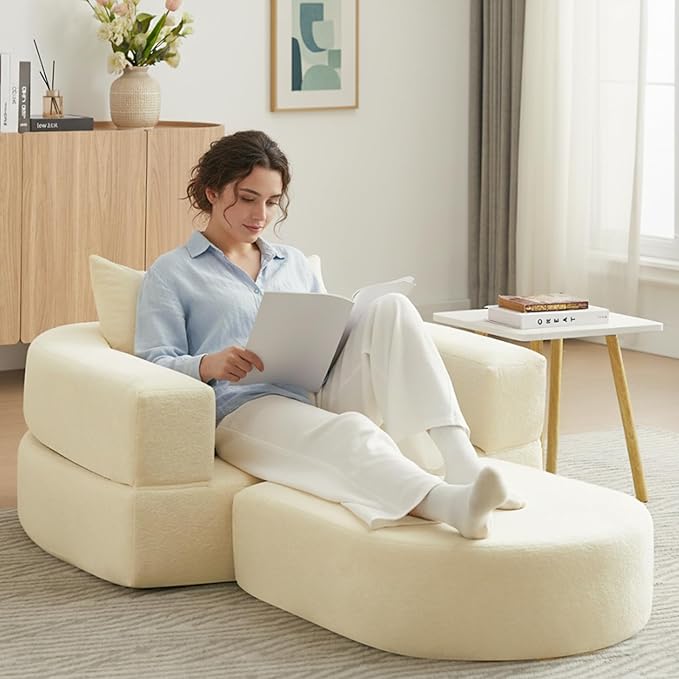40.5 Boneless Couch Folding Sofa Bed Convertible Floor Sofa for Living RoomSleeper Chair for ApartmentLoft and Small Spaces. (1 Beige 40.5)