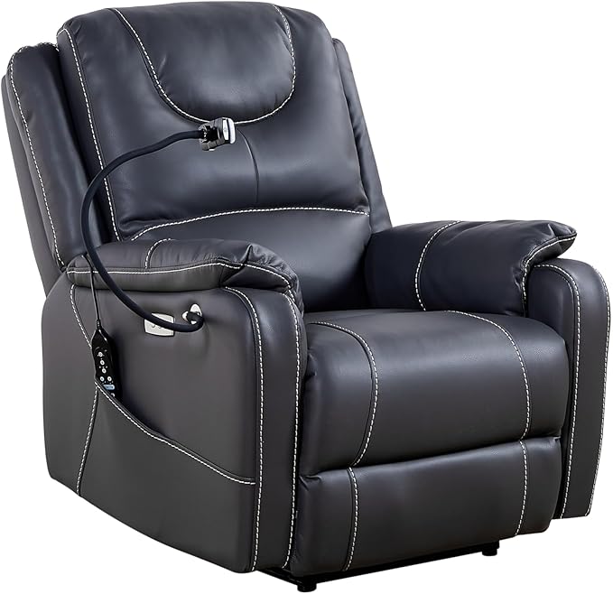 GDFStudio Zero Gravity Power Recliner Chair with Massage Heat Adjustable Phone HolderUSB Charging PortsSide PocketsOkin MotorBonded LeatherFloating Comfort for Living RoomBlack