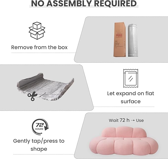 90 Curved Pink Boucle Couch Comfy Cloud Shaped Boneless Couches for Living Room Modern Deep Seat Loveseat Lazy Floor Sofa for Bedroom Apartment Small Space (No Assembly)