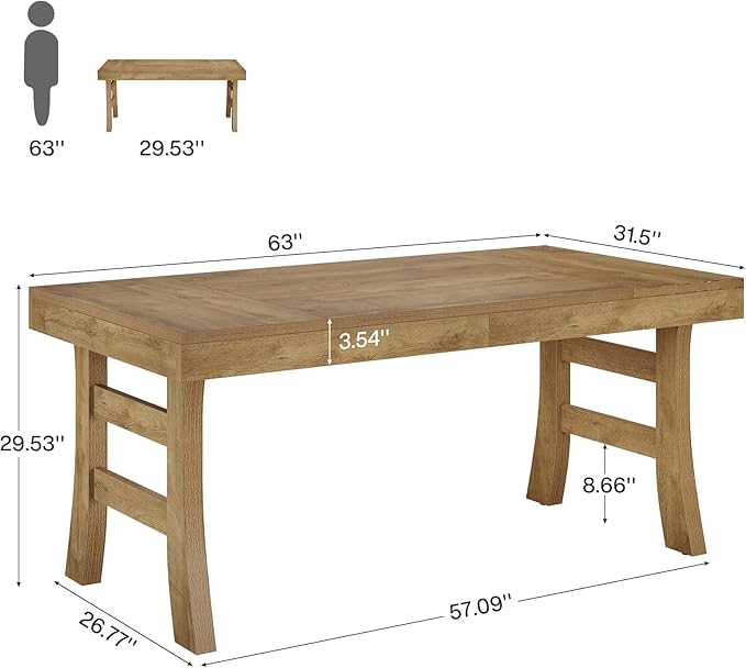 Tribesigns 63-Inch Executive Desk Large Office Computer Desk with Sturdy Legs Farmhouse Simple Workstation Writing Study Table for Home Office Light Brown