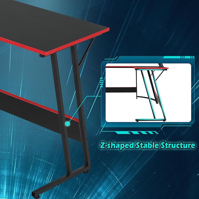 L Shaped Gaming Desk 51 Inch Computer Corner Desk Home Office Desks PC Gaming Table with Monitor Riser Stand for Home Office Writing Workstation Black