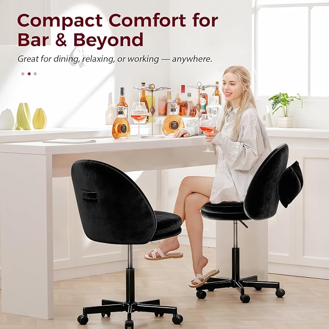 COMHOMA Vanity Chair with Velvet Fabric Small Tall Armless Chair with Back Cute Candy Chair for Girls Gift Living Room/Makeup Room/Bedroom/Kitchen (Height Use: Adjustable from Desk to Bar Height)