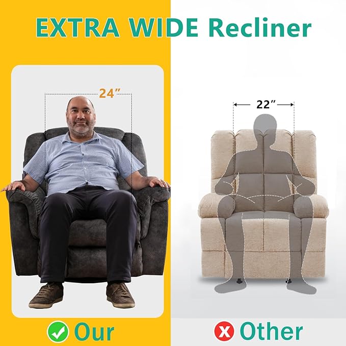 ANJ Rocking Recliner Chair Oversized Swivel Rocker Recliners Comfy Glider Rocking Chairs for Big Man Extra Wide Recliners Overstuffed Reclining Chair for Living Room Grey