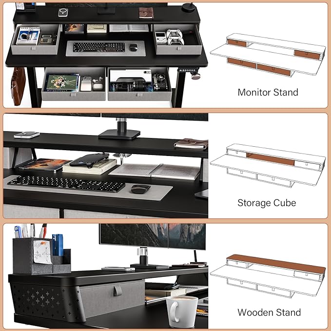 Electric Standing Desk with 4 Drawers 55 x 24 Adjustable Height Computer Desk Ergonomic Sit Stand Desk for Home Office (Black)