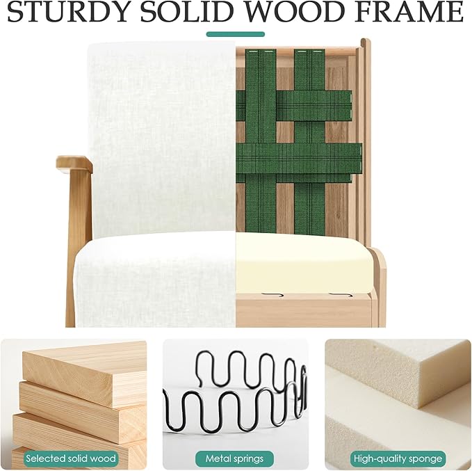 Home Accent Chair Mid Century Modern Accent Chair with Wood Frame Lounge Upholstered Armchair Reading Chair Sturdy BaseFor Living Room BedroomOfficeComfy Guest Waiting Room ChairsBeige