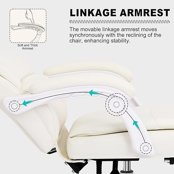 Misolant Big and Tall Office Chair with Footrest High Back Desk Chair with Linkage Armrest 90-155° Recline Executive Computer Chairs with Adjustable Height for Home