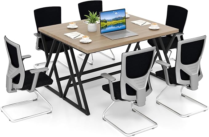 Giantex 5 FT Conference Table for 4-6 People Modern 48 D x 59 W Large Meeting Table with Z-Shaped Metal Leg Rectangle Conference Room Table for Office Boardroom Grey Oak